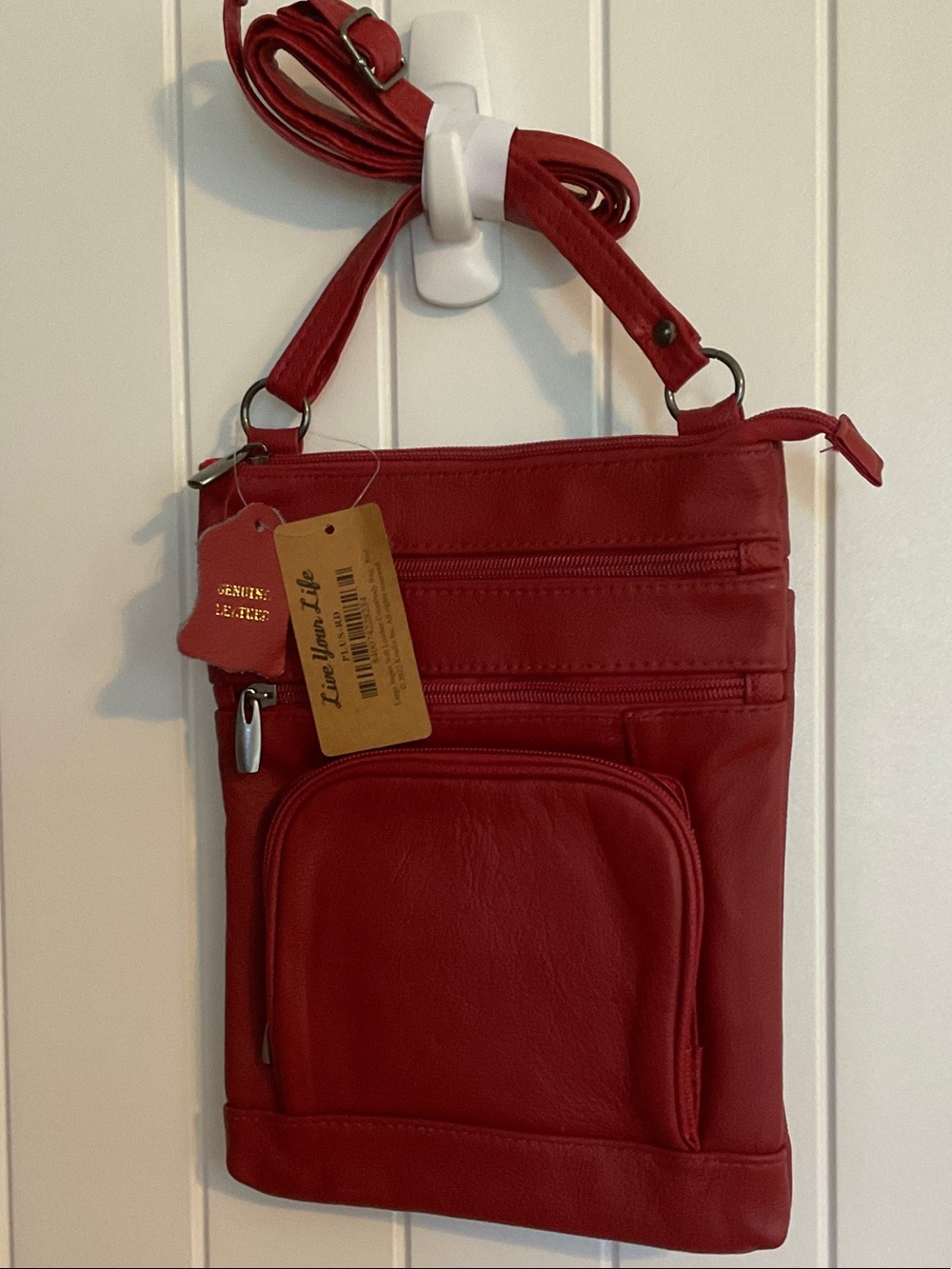 Red Genuine Leather Crossbody Bag by